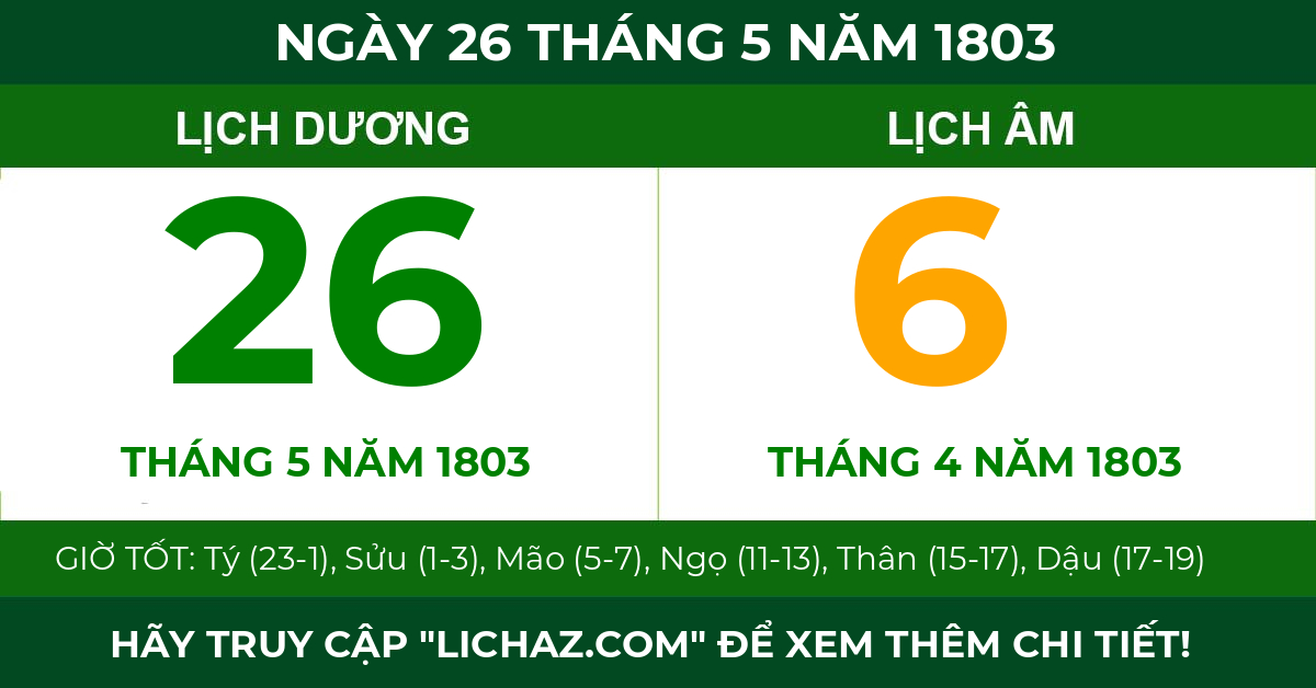 lịch âm ngày 26 tháng 5 năm 1803