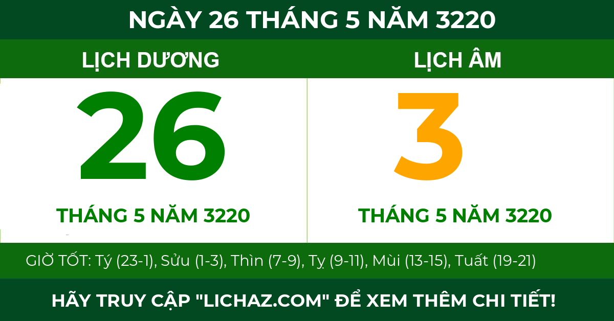 lịch âm ngày 26 tháng 5 năm 3220