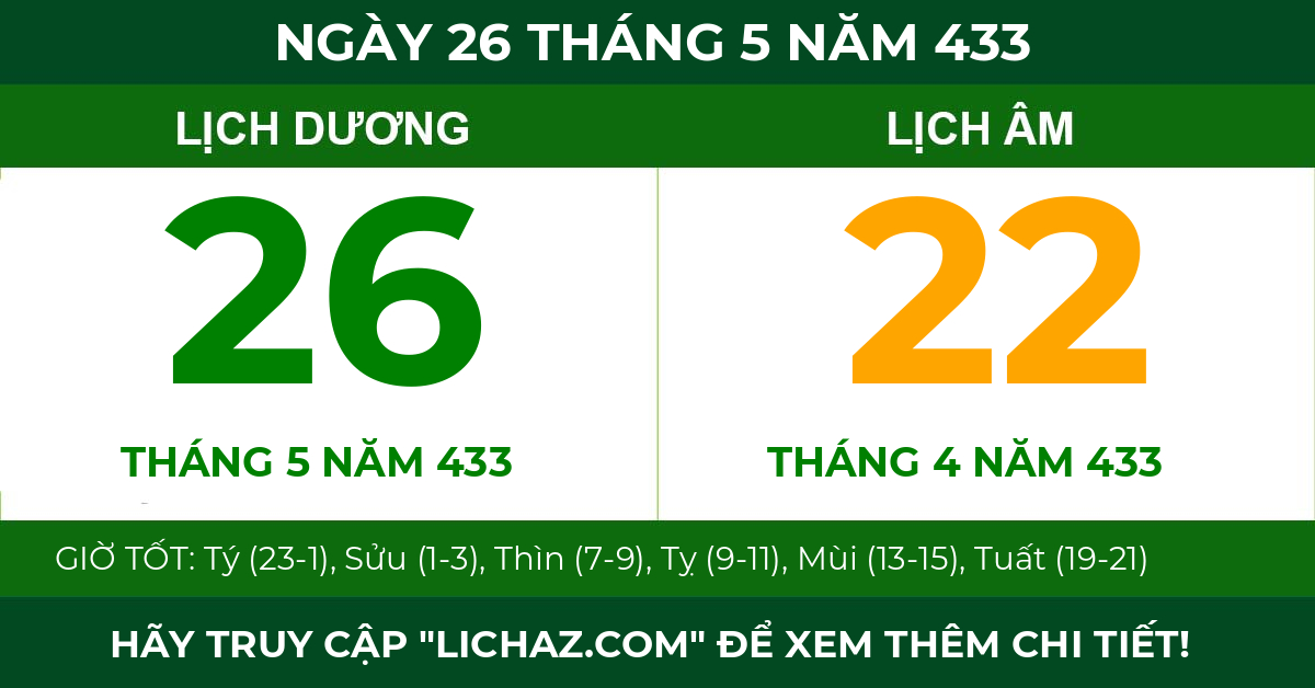 lịch âm ngày 26 tháng 5 năm 433