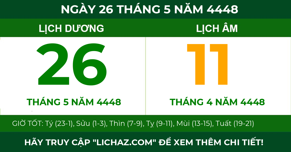 lịch âm ngày 26 tháng 5 năm 4448