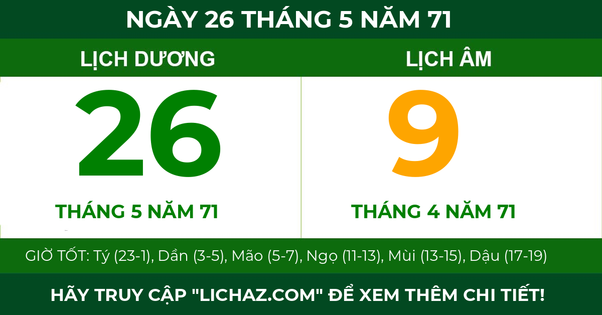 lịch âm ngày 26 tháng 5 năm 71