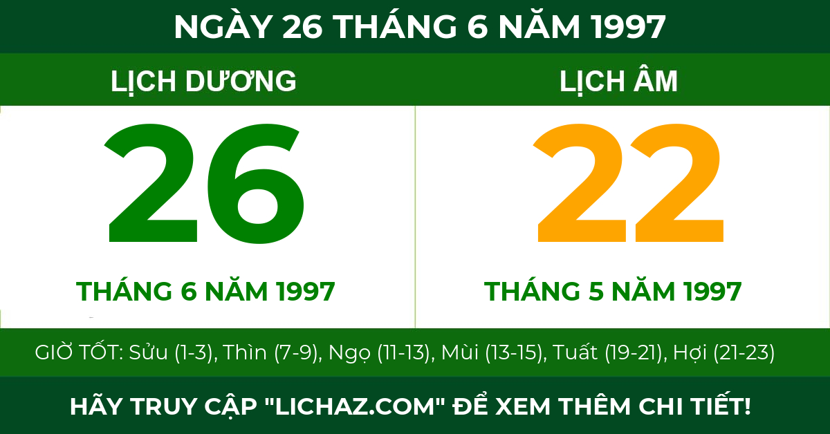 lịch âm ngày 26 tháng 6 năm 1997