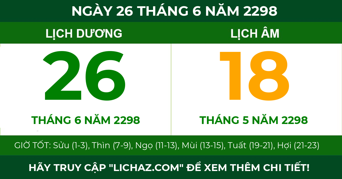 lịch âm ngày 26 tháng 6 năm 2298