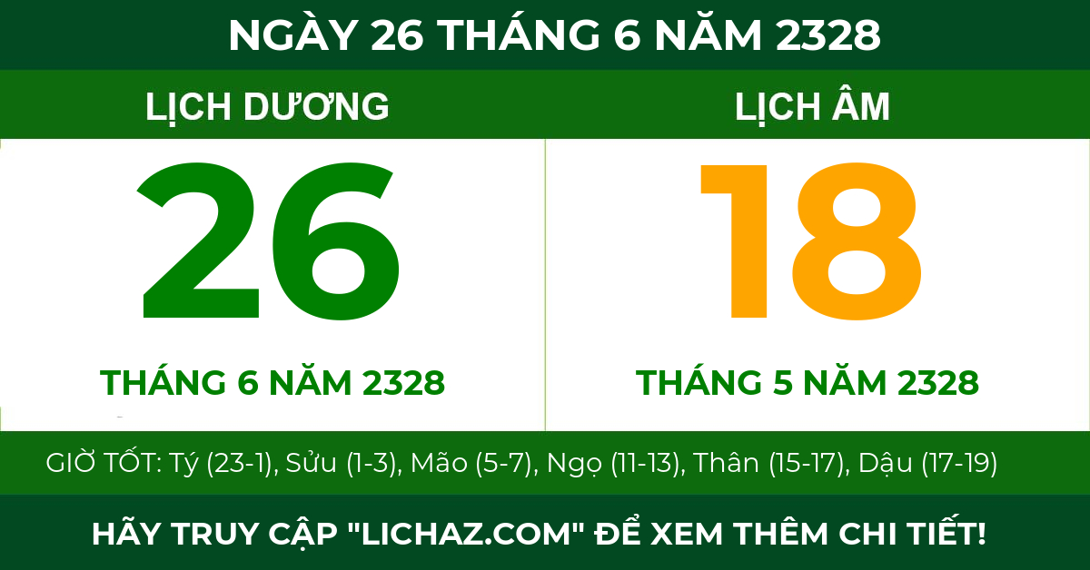 lịch âm ngày 26 tháng 6 năm 2328