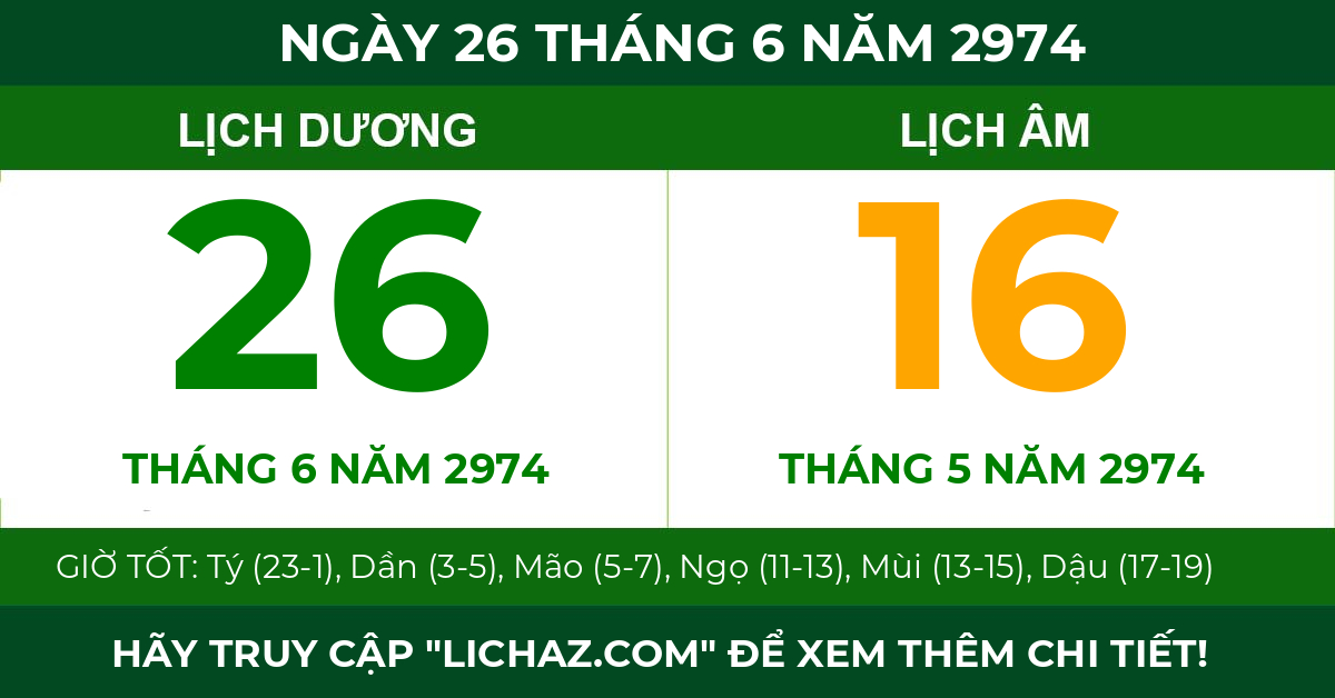 lịch âm ngày 26 tháng 6 năm 2974