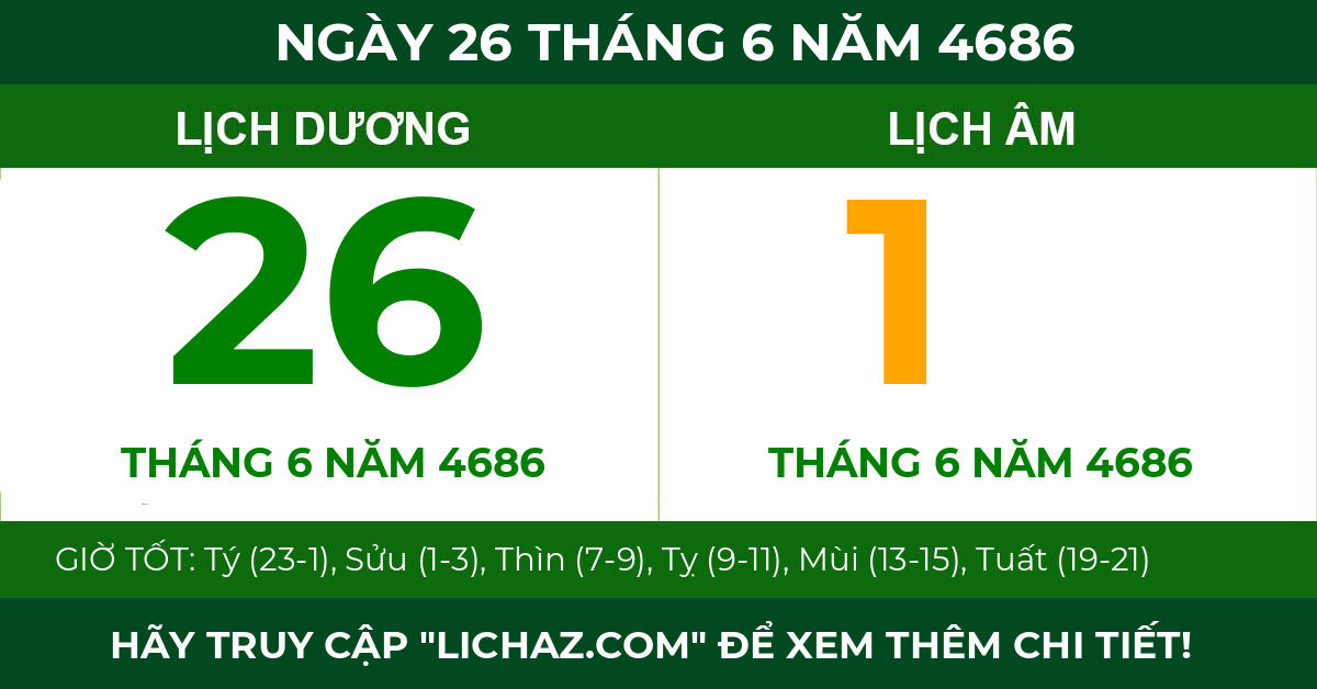 lịch âm ngày 26 tháng 6 năm 4686