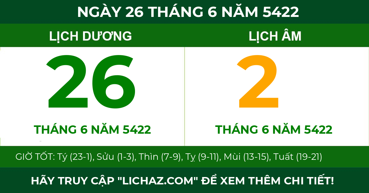 lịch âm ngày 26 tháng 6 năm 5422