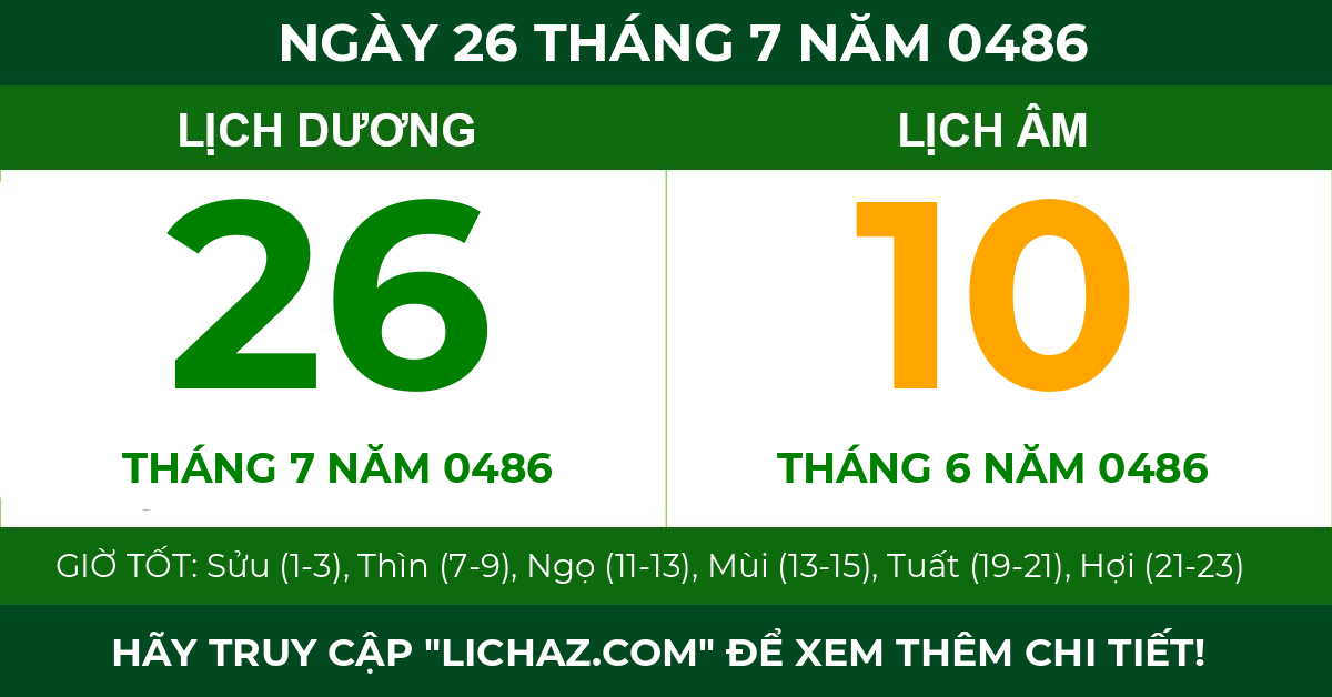 lịch âm ngày 26 tháng 7 năm 0486