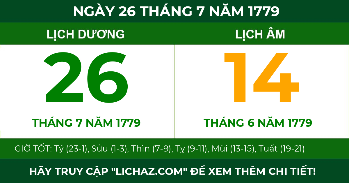 lịch âm ngày 26 tháng 7 năm 1779