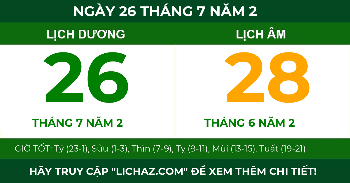 lịch âm ngày 26 tháng 7 năm 2