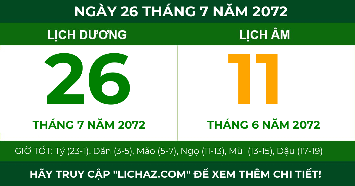 lịch âm ngày 26 tháng 7 năm 2072