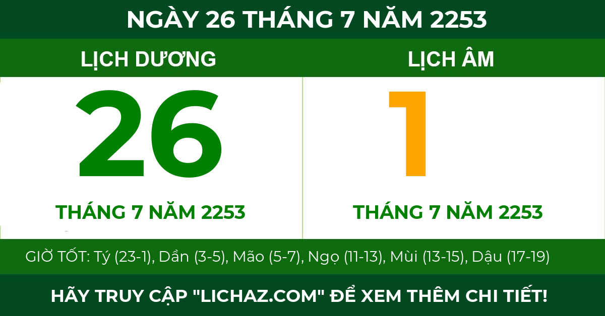 lịch âm ngày 26 tháng 7 năm 2253