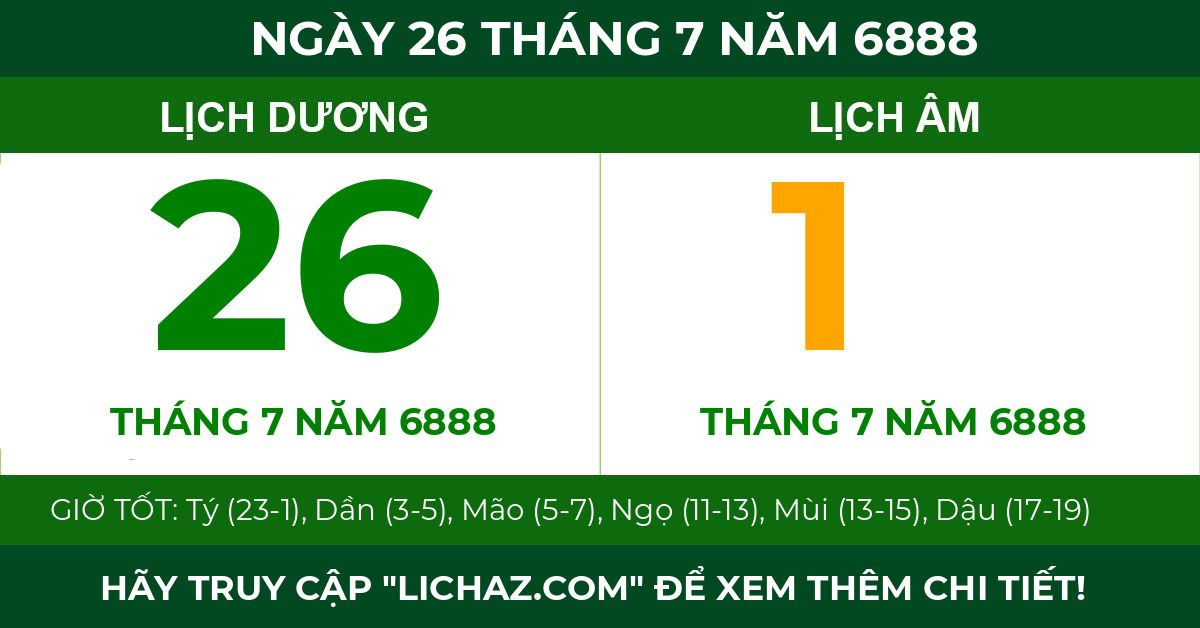 lịch âm ngày 26 tháng 7 năm 6888