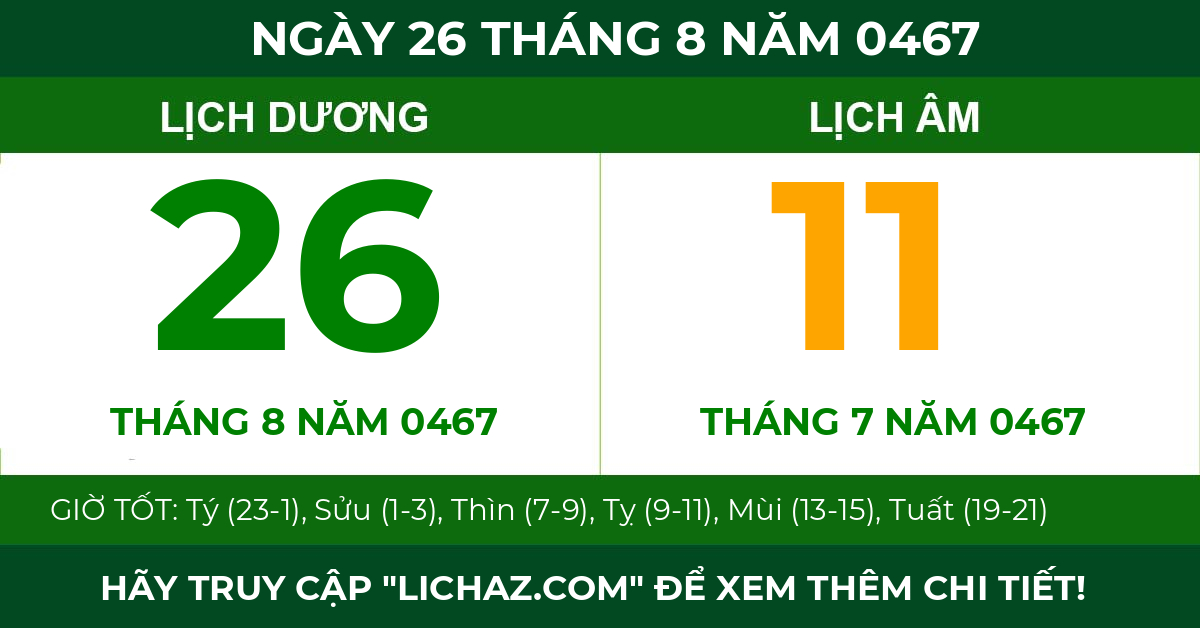 lịch âm ngày 26 tháng 8 năm 0467