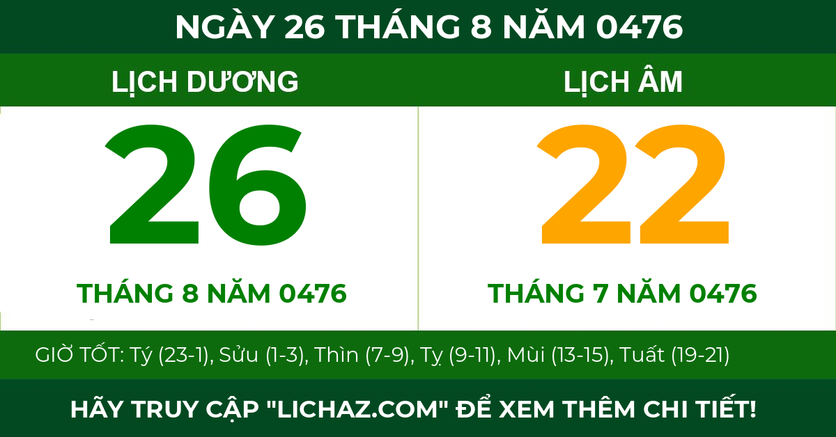 lịch âm ngày 26 tháng 8 năm 0476