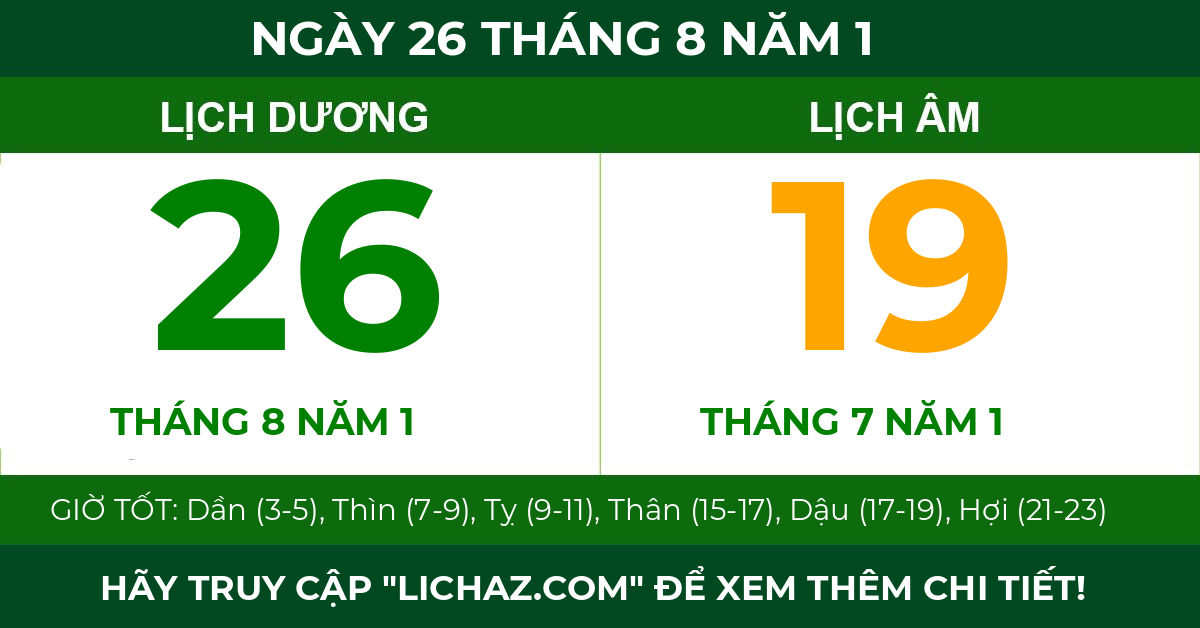 lịch âm ngày 26 tháng 8 năm 1