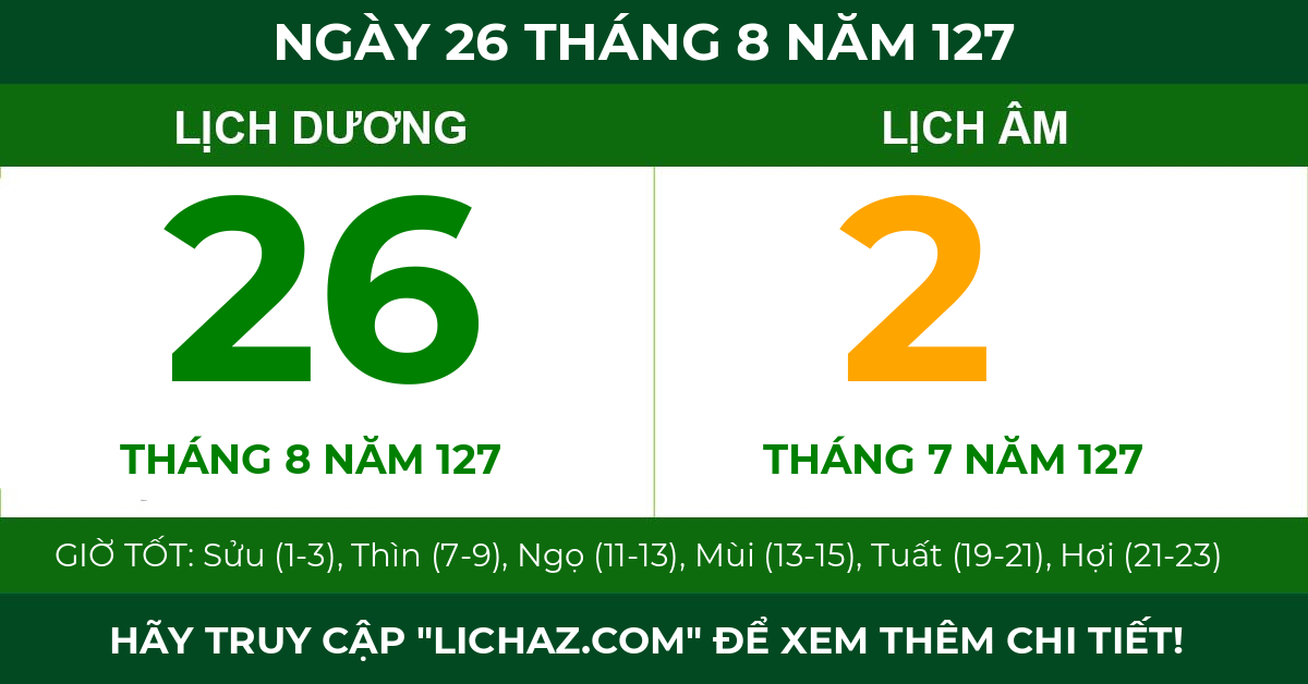 lịch âm ngày 26 tháng 8 năm 127