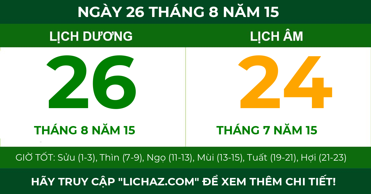 lịch âm ngày 26 tháng 8 năm 15