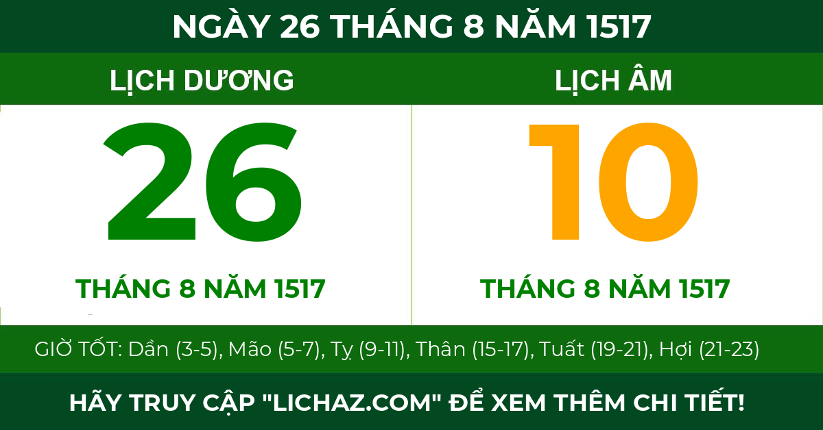 lịch âm ngày 26 tháng 8 năm 1517