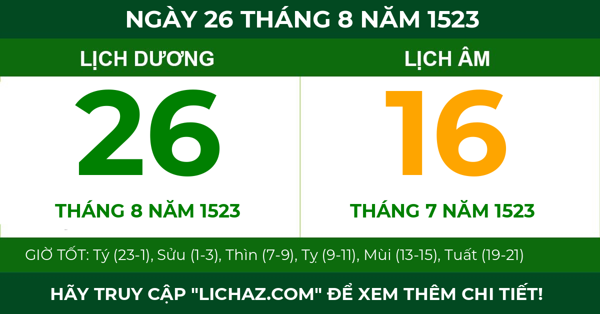 lịch âm ngày 26 tháng 8 năm 1523