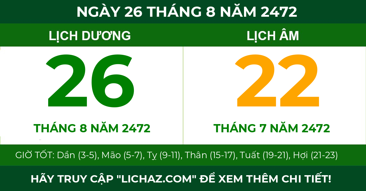 lịch âm ngày 26 tháng 8 năm 2472