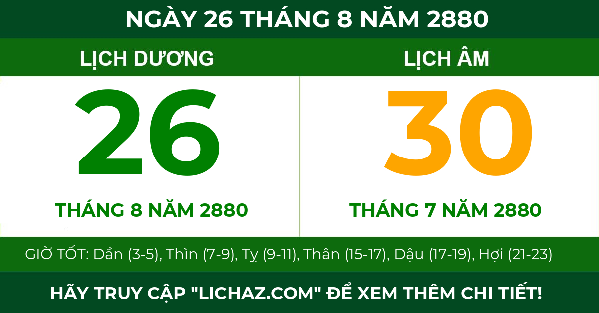 lịch âm ngày 26 tháng 8 năm 2880