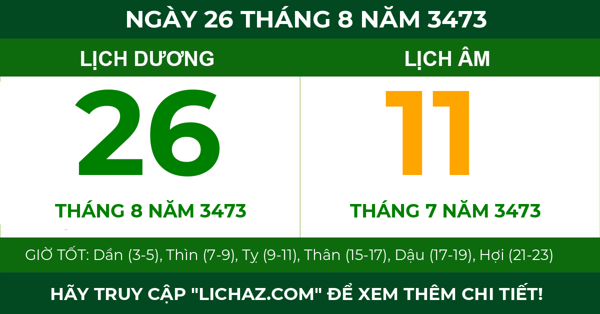lịch âm ngày 26 tháng 8 năm 3473