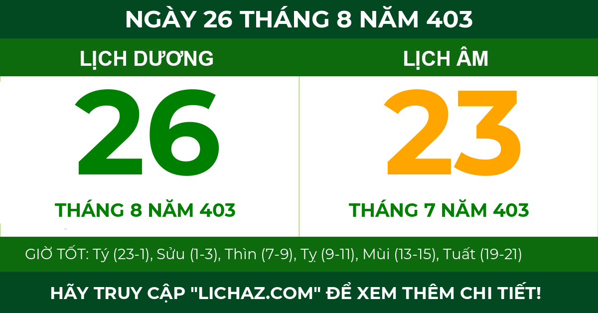 lịch âm ngày 26 tháng 8 năm 403