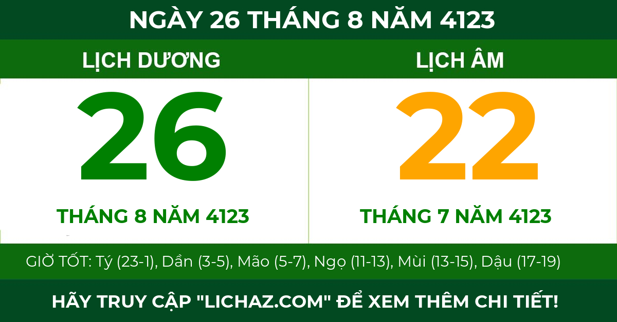 lịch âm ngày 26 tháng 8 năm 4123