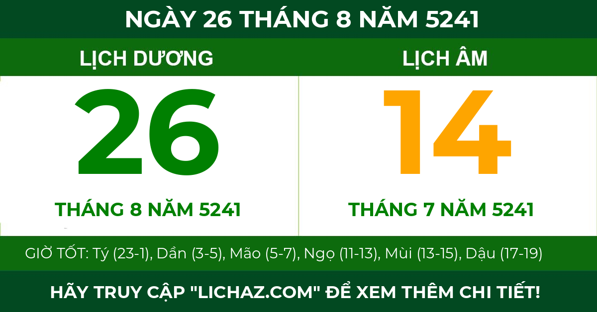 lịch âm ngày 26 tháng 8 năm 5241
