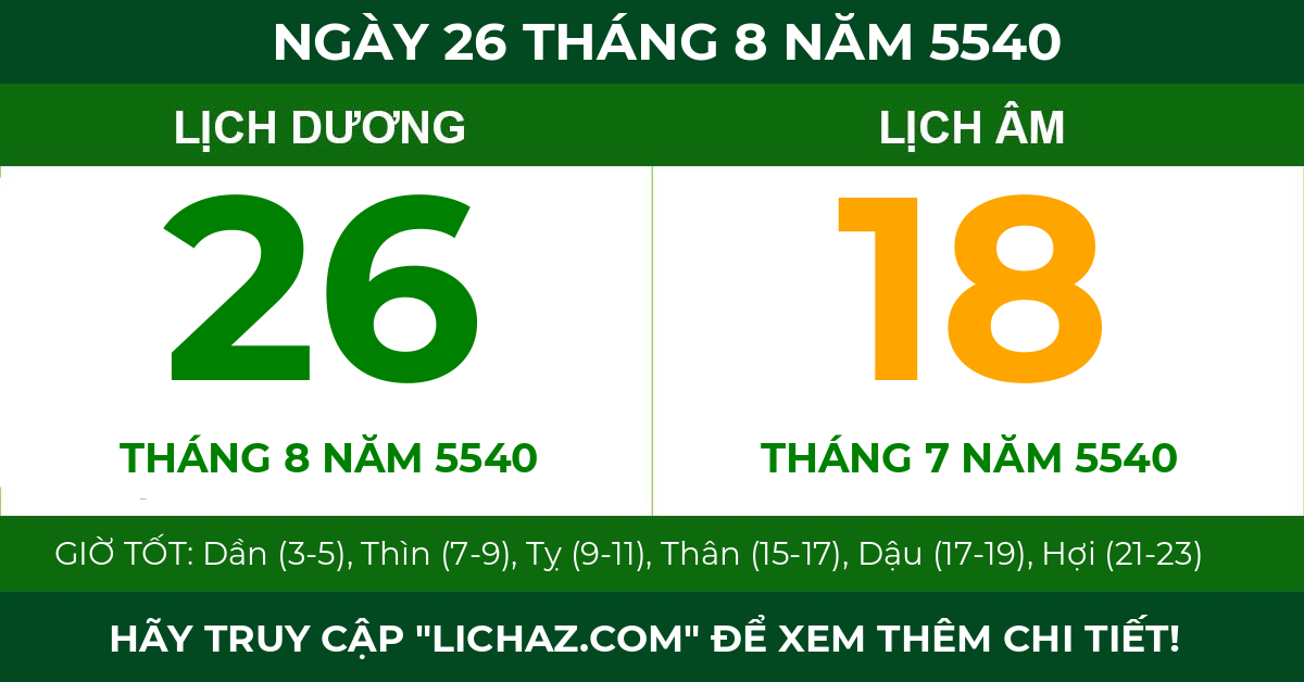 lịch âm ngày 26 tháng 8 năm 5540