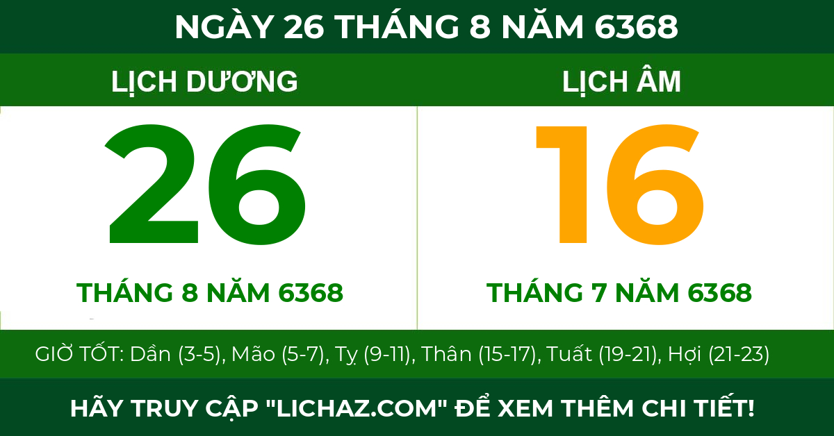 lịch âm ngày 26 tháng 8 năm 6368