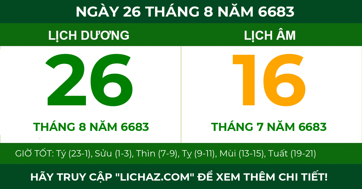 lịch âm ngày 26 tháng 8 năm 6683