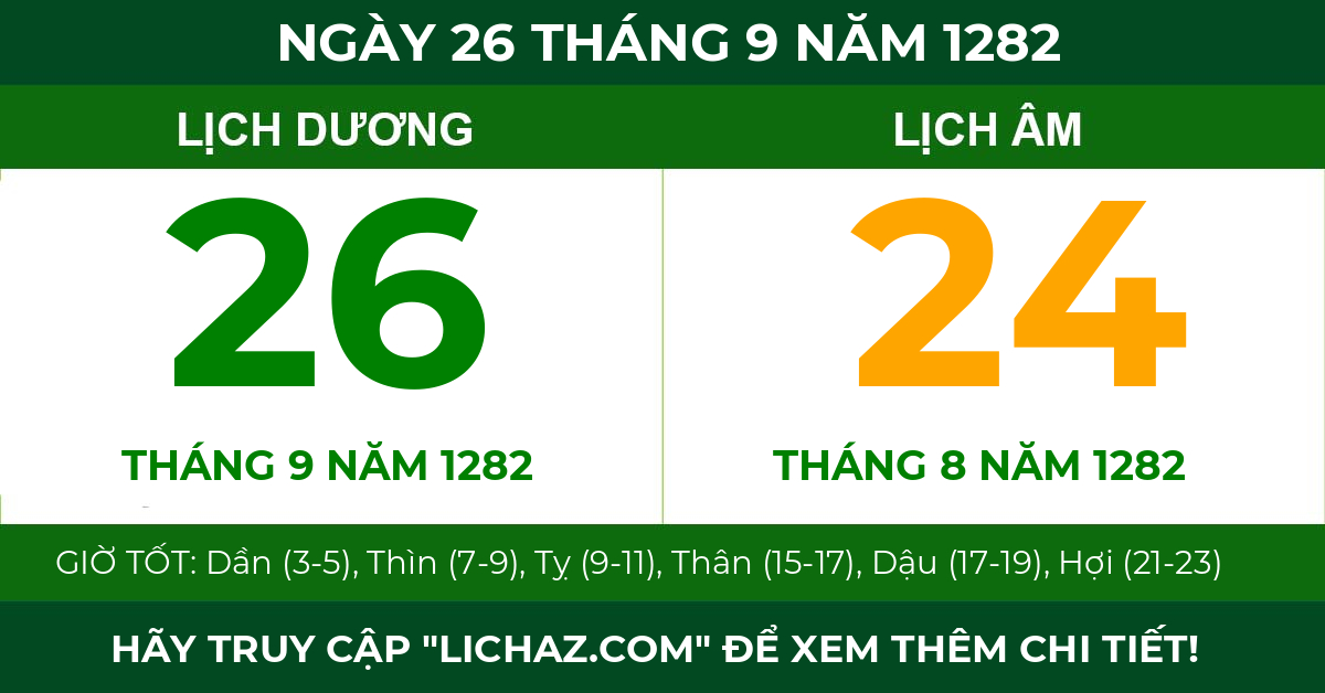 lịch âm ngày 26 tháng 9 năm 1282