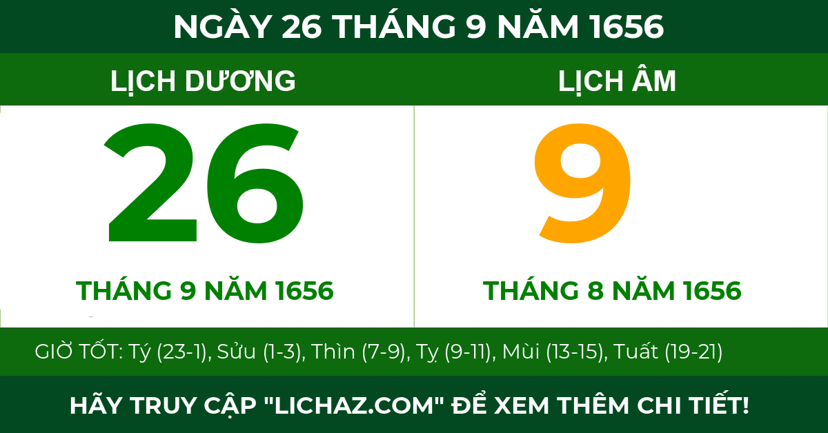 lịch âm ngày 26 tháng 9 năm 1656
