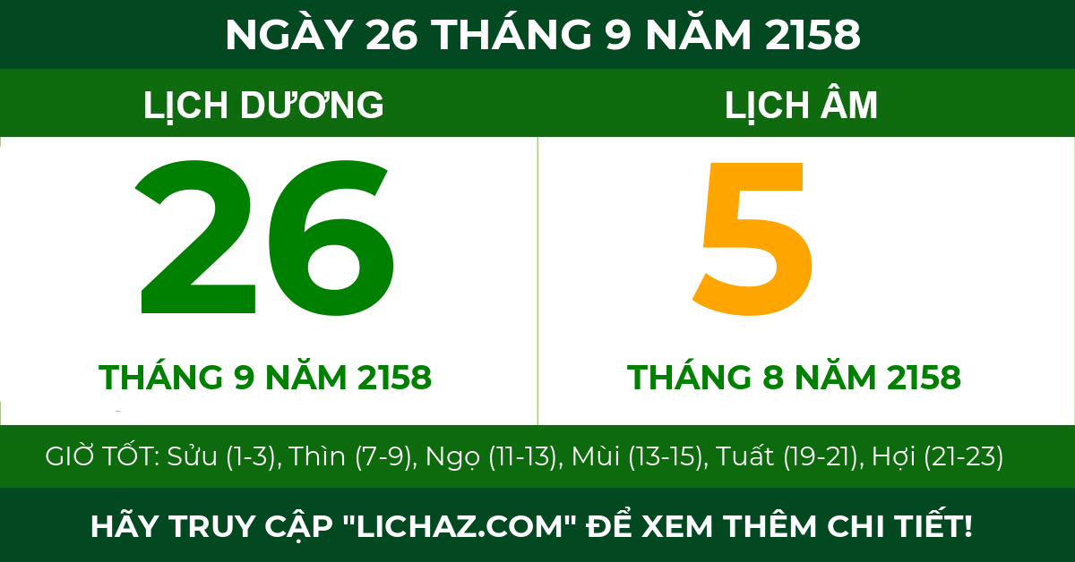 lịch âm ngày 26 tháng 9 năm 2158