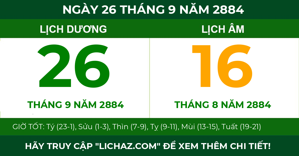 lịch âm ngày 26 tháng 9 năm 2884