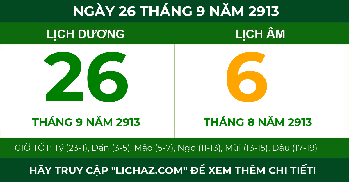 lịch âm ngày 26 tháng 9 năm 2913
