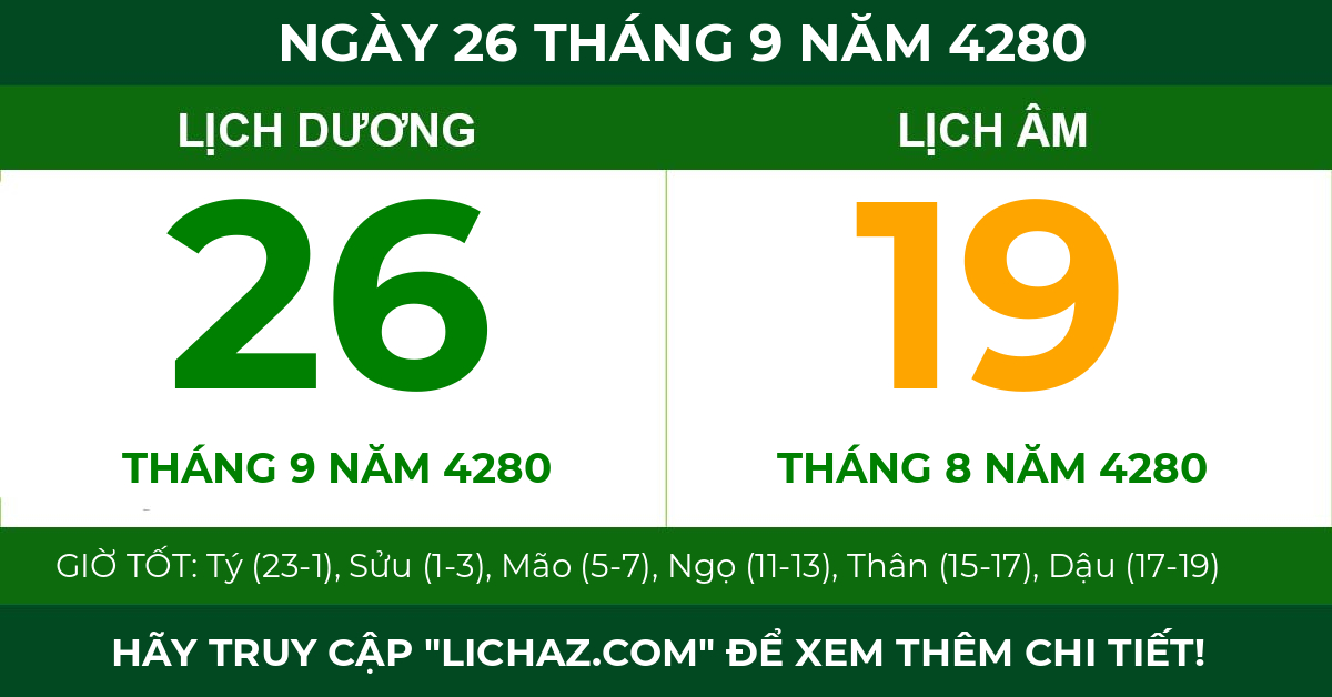 lịch âm ngày 26 tháng 9 năm 4280