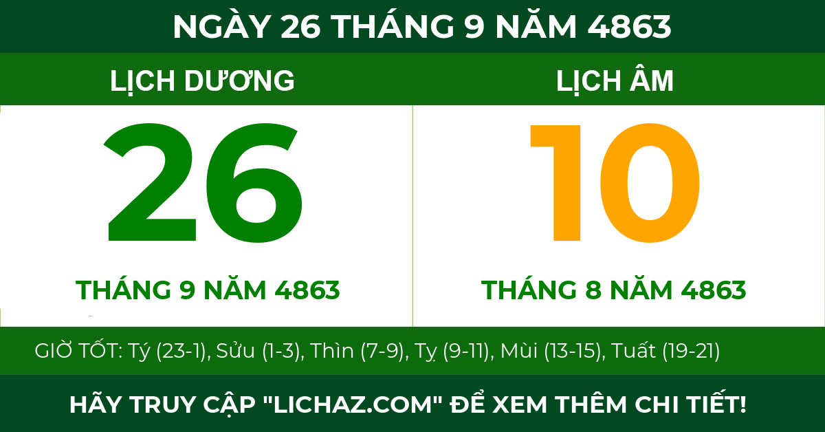 lịch âm ngày 26 tháng 9 năm 4863