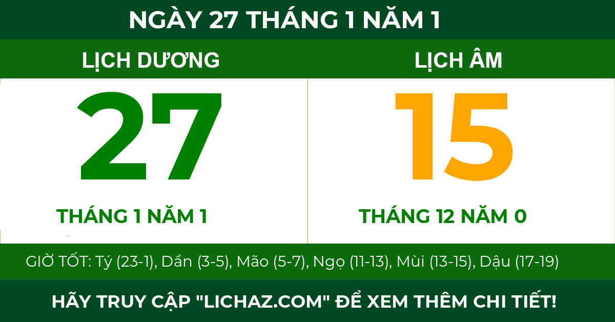 lịch âm ngày 27 tháng 1 năm 1