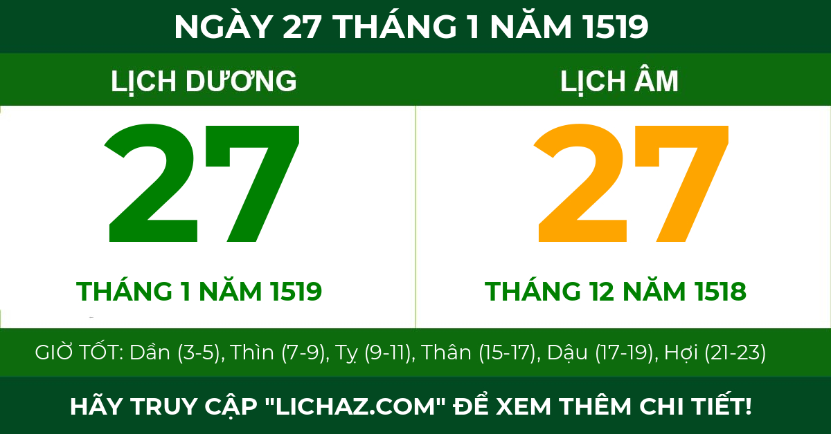 lịch âm ngày 27 tháng 1 năm 1519