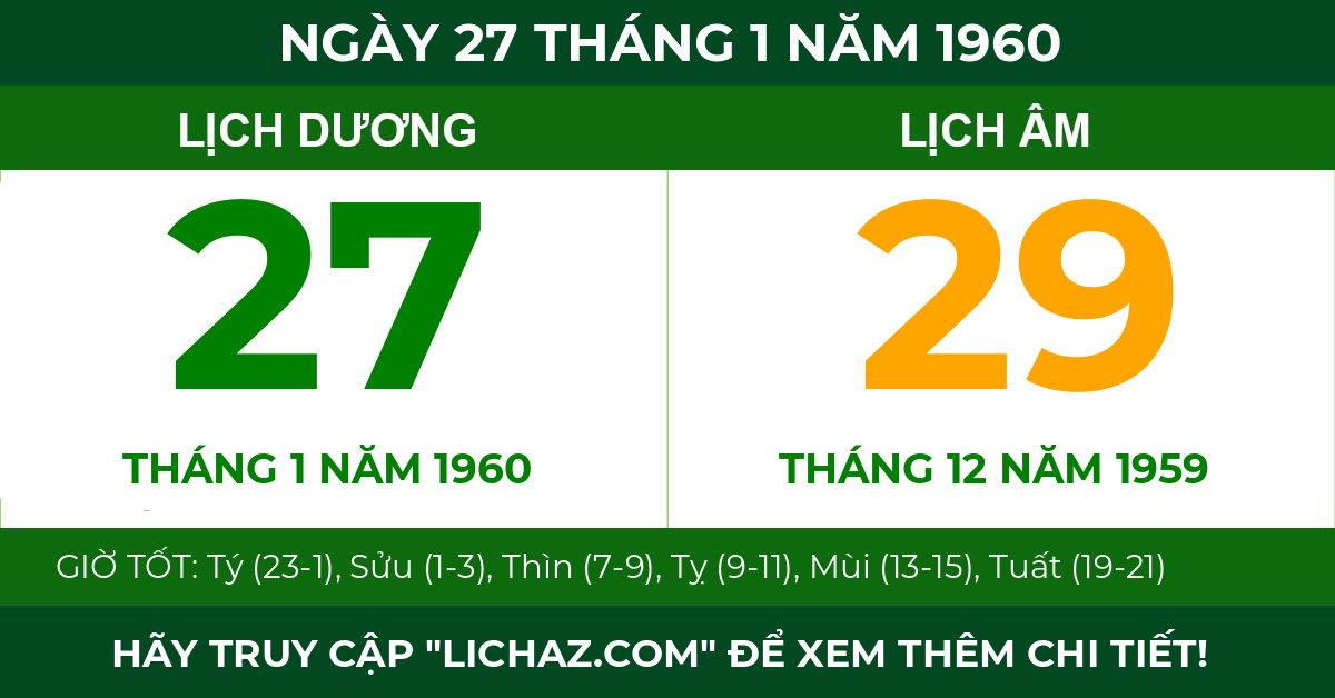 lịch âm ngày 27 tháng 1 năm 1960