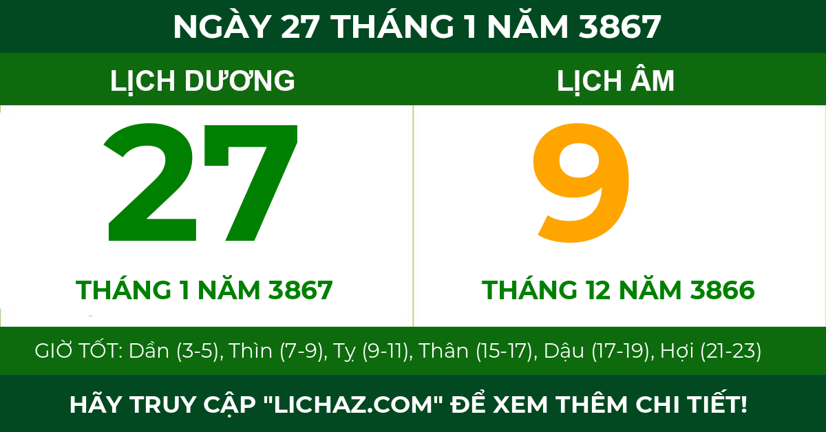 lịch âm ngày 27 tháng 1 năm 3867