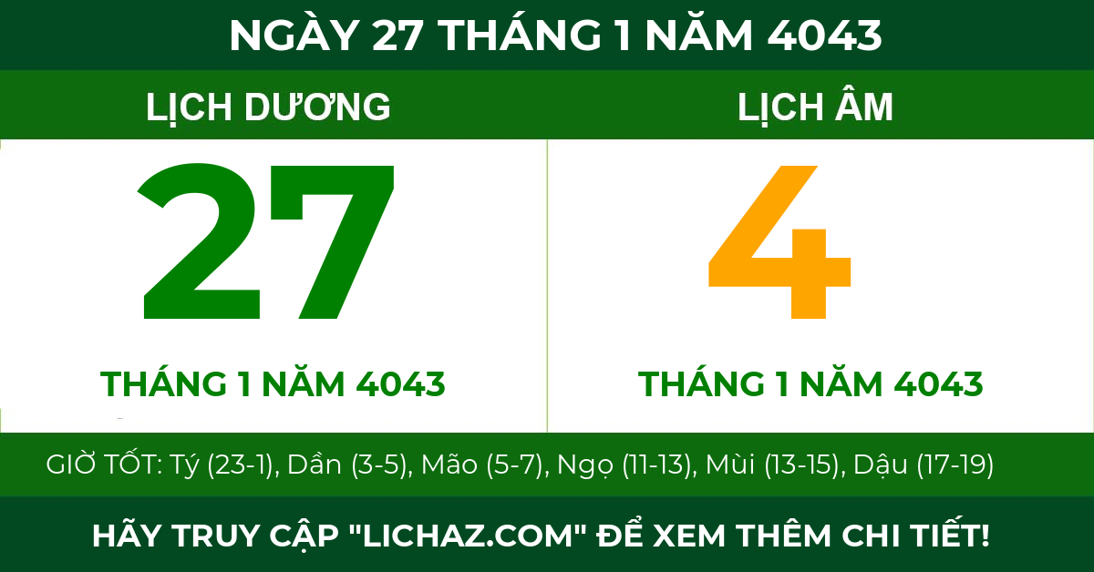 lịch âm ngày 27 tháng 1 năm 4043