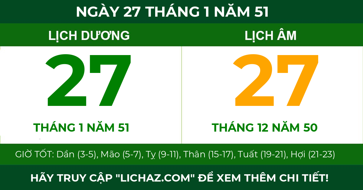 lịch âm ngày 27 tháng 1 năm 51