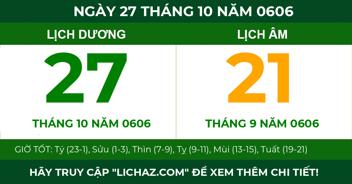 lịch âm ngày 27 tháng 10 năm 0606