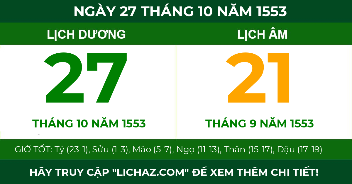 lịch âm ngày 27 tháng 10 năm 1553