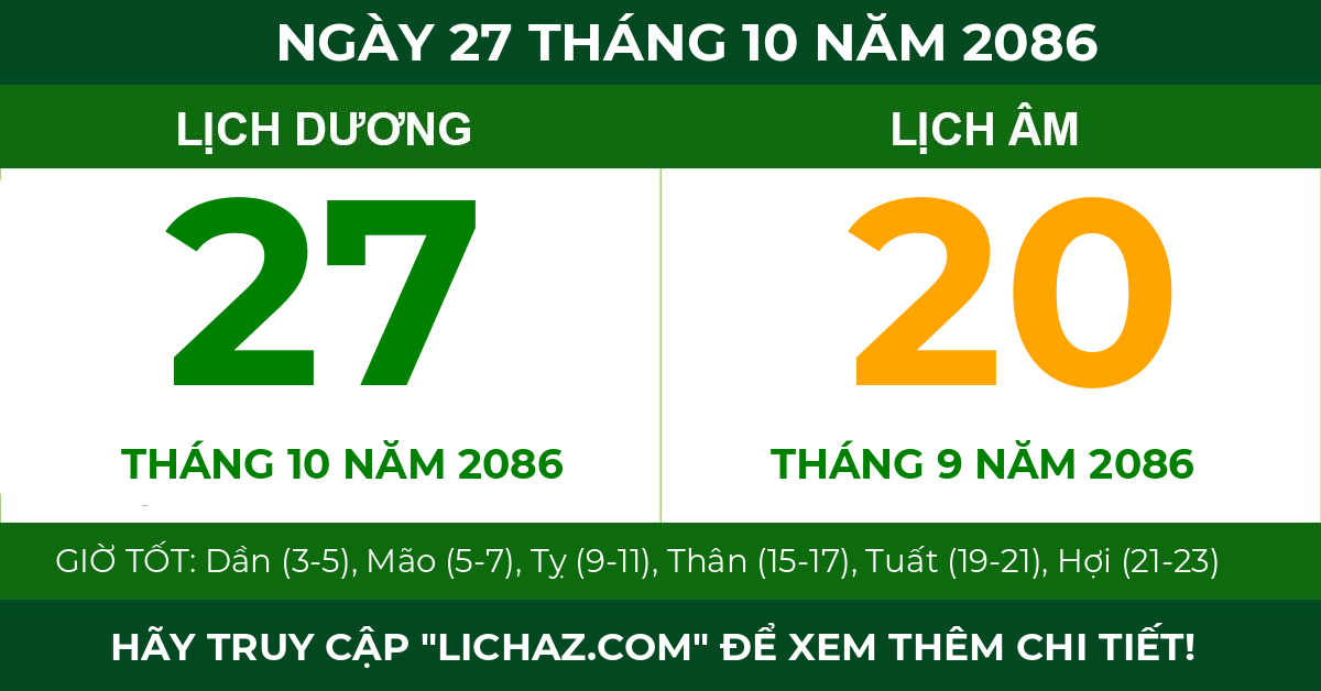 lịch âm ngày 27 tháng 10 năm 2086