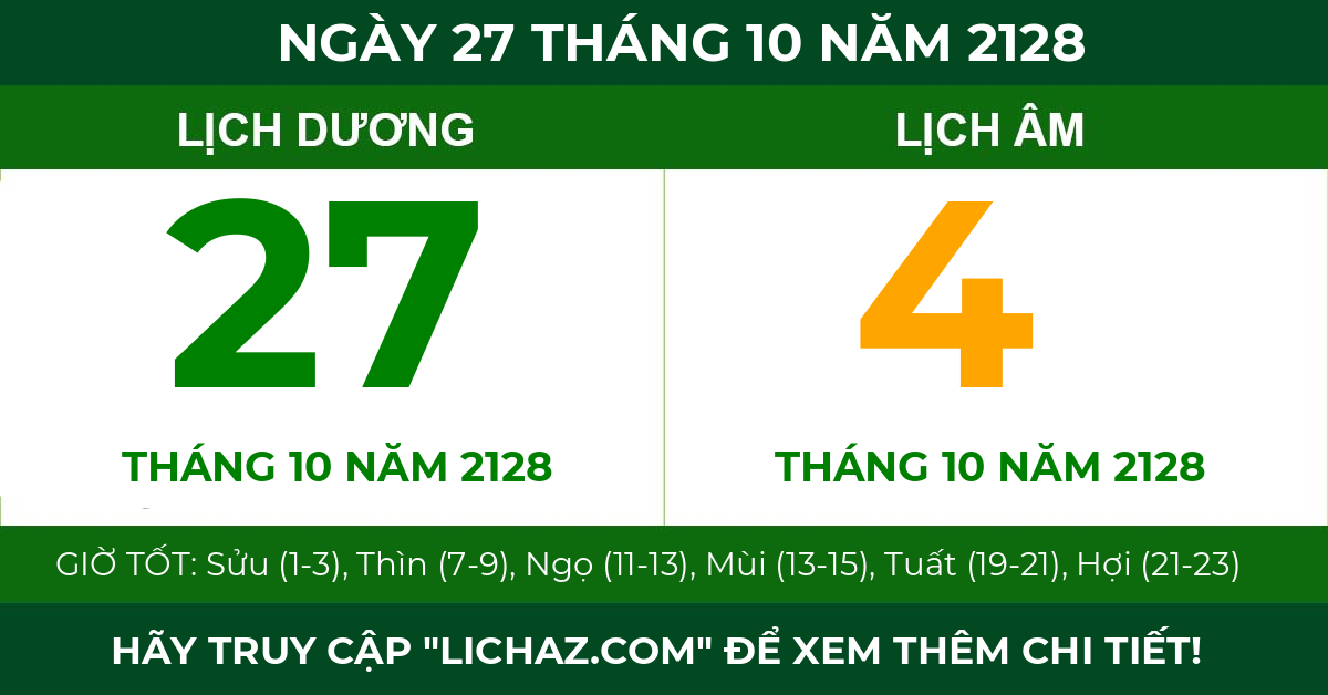 lịch âm ngày 27 tháng 10 năm 2128